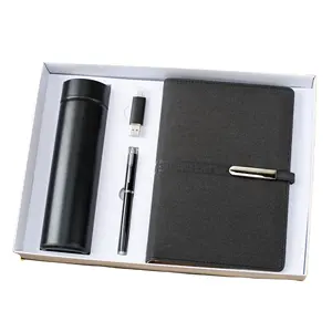 Luxury giveaways promotional gift sets man custom logo and packaging black a5 notebook with pen and bottle