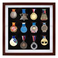 Support de présentation de médailles de marathon, cadre en bois avec éclairage, montage mural, boîte à souvenirs pour les réalisations sportives, course à pied, avec fente pour photo, verre, fleur, noir