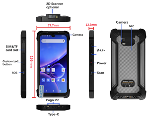 5.7 inch di động gồ ghề điện thoại <span class=keywords><strong>Android</strong></span> 11 với Dual khe cắm thẻ Sim OTG Loại-C cổng phí - Product Image 2