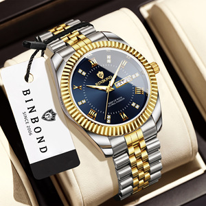 Binbond Men's Watch Analog Quartz 11mm Stainless Steel Band Waterproof Calendar Luminous Week Date Display - Product Image 1