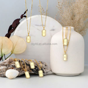 Collier pendentif rectangulaire gravé sur mesure pavé d'argent sterling 925 en laiton personnalisé femmes initiale lettre collier bijoux - Product Image 2