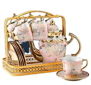Oro bordato arabo europa inglese turco pomeriggio caffè in ceramica tazza da tè Set da tè di lusso Set da 13 pezzi