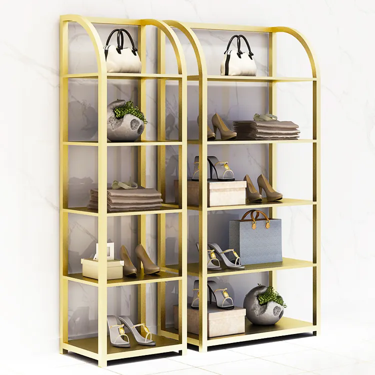 Gaya Modern Pakaian Toko Furniture Desain Dekorasi Retail Logam Tas Sepatu Rak Display untuk Dijual *
