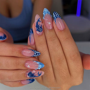 <span class=keywords><strong>Uñas</strong></span> postizas al por mayor 2026: Diseños franceses negros <span class=keywords><strong>y</strong></span> azules, cortas, medianas, largas, con forma de almendra <span class=keywords><strong>y</strong></span> puntas rosas. - Product Image 1