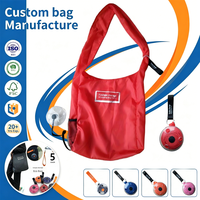 Sac de courses réutilisable en polyester écologique personnalisé, type porte-clés, pliable et portable, avec coque en forme de disque, vente en gros