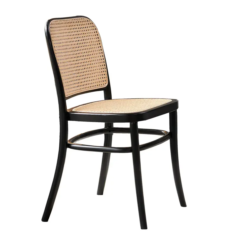 RW-003 Hot Hospitality Restaurant designer solid wood wooden real rattan seat and cane backrest wood dinning chair