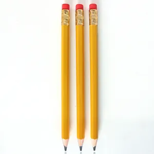 Yüksek kalite özel logo kalın sarı kalem promosyon jumbo ahşap hb kurşun kalem silgi topper ile