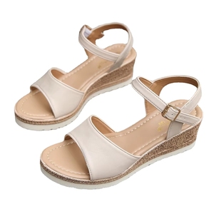 Sandales <span class=keywords><strong>compensées</strong></span> à bout ouvert pour femmes avec bride de cheville réglable et semelle espadrille antidérapante - Product Image 3