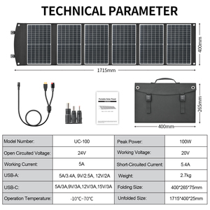 เครื่องกำเนิดไฟฟ้ากลางแจ้ง 1200W ปลั๊ก US/EU คลื่นไซน์บริสุทธิ์ แบตเตอรี่โซลาร์ Lifepo4 สถานีไฟฟ้าพกพา พร้อมแผงโซลาร์ 100W - Product Image 6