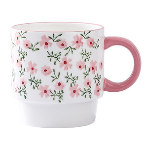 Custom ceramic mugs with <b>small</b> floral patterns, stackable <b>cups</b>, office <b>coffee</b> mugs, home high-end water <b>cups</b>; custom designs - Product Image 4