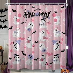<b>Funny</b> Skeleton Skull 3D <b>Shower</b> <b>Curtain</b> Gothic Spooky Halloween Retro Wooden Board Bathroom Set Polyester Hooks Home Decor Stock - Product Image 1
