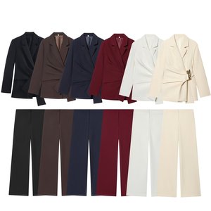 Collection Hiver 2026 PB&ZA pour Femme : <span class=keywords><strong>Blazer</strong></span> en Velours Anti-Plis à Manches Longues et Boucles Décoratives - Product Image 1