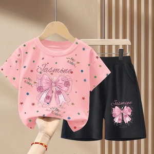 Set di <span class=keywords><strong>polo</strong></span> e pantaloncini color block per ragazze, completo casual con bordi ondulati per bambini piccoli, abbigliamento estivo traspirante per bambini - Product Image 4