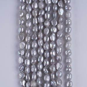 Natural 18cm5-6mm Freshwater Pearls <b>White</b> Baroque Irregularly Two <b>Sided</b> Glossy Gray Straight Hole Potatoeshaped Loose Beads - Product Image 1