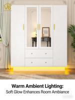 Armoire de chambre moderne à 4 portes avec 2 tiroirs, design écologique et durable, éclairage intégré, idéale pour l'hôtellerie – Vente directe usine