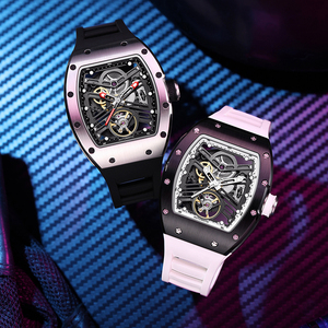 Orologio Automatico <span class=keywords><strong>di</strong></span> Lusso Tonneau da Uomo, Orologio da Polso Meccanico Scheletrato Sportivo, Cinturino in Acciaio Inossidabile e Silicone, <span class=keywords><strong>Orologi</strong></span> <span class=keywords><strong>Maschili</strong></span> - Product Image 6