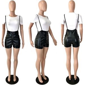 Conjunto de 2 Piezas para <span class=keywords><strong>Mujer</strong></span>, Estilo Lounge, Sexy, con Tirantes, Mono de Piel Sintética y Camiseta, Venta Directa de Fábrica - Product Image 4
