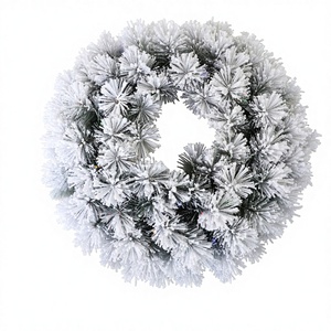 Snow Flocked Pre-lit <b>Christmas</b> Wreath Artificial Wreath Warm <b>LED</b> Lights for Front Door Indoor Outdoor Home Holiday <b>Decor</b> - Product Image 2