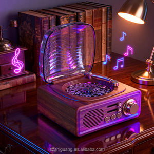 Reproductor Retro con Altavoces, Mini Radio Atómica Moderna con Luz Nocturna LED de 7 Colores, Altavoz de Vinilo con Sonido de Olas del Océano - Product Image 2