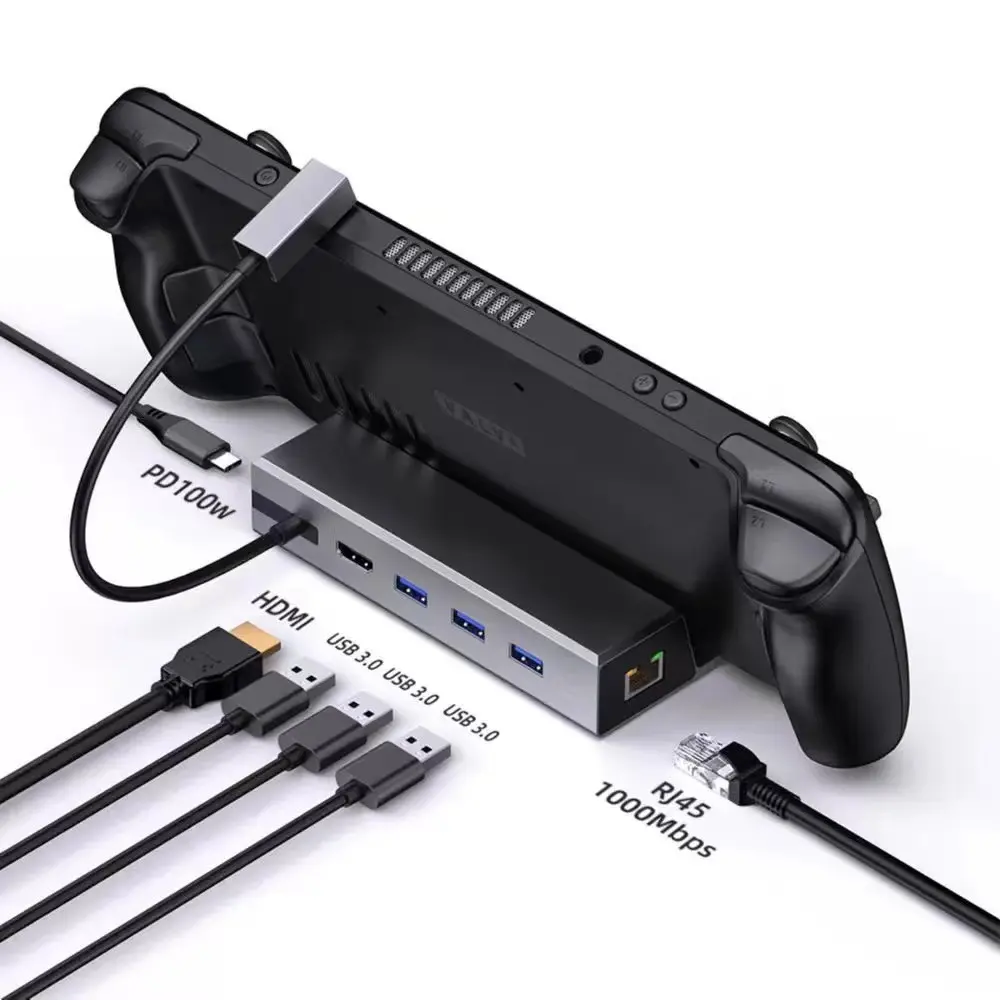 Trạm Sạc Đa Cổng USB C Type C 6 Trong 1 Từ Nhà Máy 4K HDMI USB3.0 PD45 RJCharging 1000M Cho Macbook Windows Steam Deck