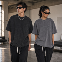 T-shirt Homme Été Américain Rétro Délavé 100% Coton Manches Courtes Bords Effilochés Poche Inclinée Coupe Oversize Streetwear