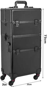 Valise de maquillage professionnelle 3 en 1, 4 roues, en aluminium, valise de maquillage cosmétique roulante, boîte à roulettes verrouillable - Product Image 6