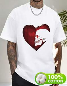 T-shirt unisex con stampa cuore e teschio, in morbido cotone, girocollo, manica corta, vestibilità comoda, lavabile in lavatrice, taglie S-XXXXL - Product Image 3
