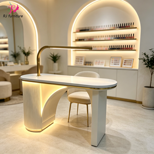 Table de manucure blanche de luxe avec éclairage LED, tiroirs, aspirateur de poussière, poste de travail pour salon de manucure, bureau à ongles avec chaise de technicien - Product Image 6