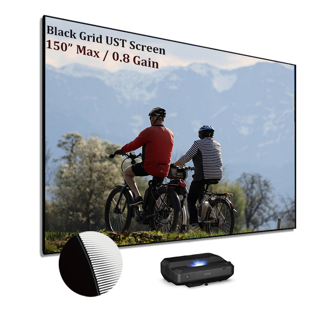 VisualMr 120 Inch 4K Black Grid Crystal ALR UST Fixed Frame Screen 1cm Border 16:9 Wall-Mounted 1-Year Warranty