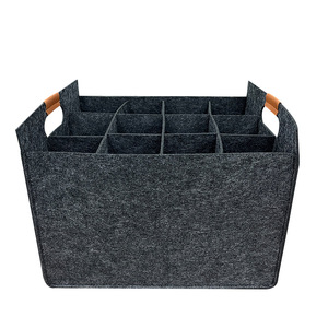 Felt Wine Storage Box 37x32x27cm With Dividers For 12 Bottles Minimalist Design Black And Dark Gray Wine Holder - Product Image 4