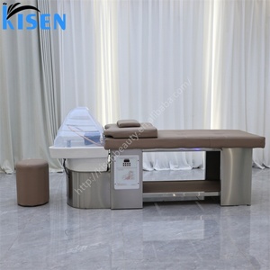 Kisen – Table de lavage de cheveux de qualité supérieure avec base en acier inoxydable durable et évier en céramique, mobilier personnalisé pour salon de coiffure et spa capillaire - Product Image 1