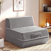 Canapé-lit pliant 3-en-1 convertible avec coussin de dossier amovible et poignée, housse lavable, mousse solide, pour la maison