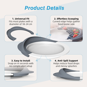 Assiette d'<span class=keywords><strong>aide</strong></span> à l'alimentation pour seniors avec anneau et barrière de protection pour cuillère, s'adapte aux vaisselles domestiques, permet de réduire les dépenses tout en redonnant confiance en la consommation - Product Image 3