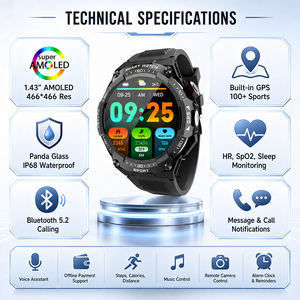 Reloj Inteligente Profesional AMOLED de 1.43 Pulgadas con GPS Integrado, Llamadas BT5.3, Batería Grande de 700 mAh, Cristal Panda, Resistente al Agua - Product Image 2