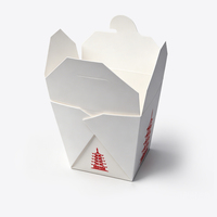 Caja de Papel Blanca Minimalista Moderna para Alimentos, Envase Desechable Ligero para Llevar con Asa Ergonómica de Alambre para Comidas Rápidas Urbanas