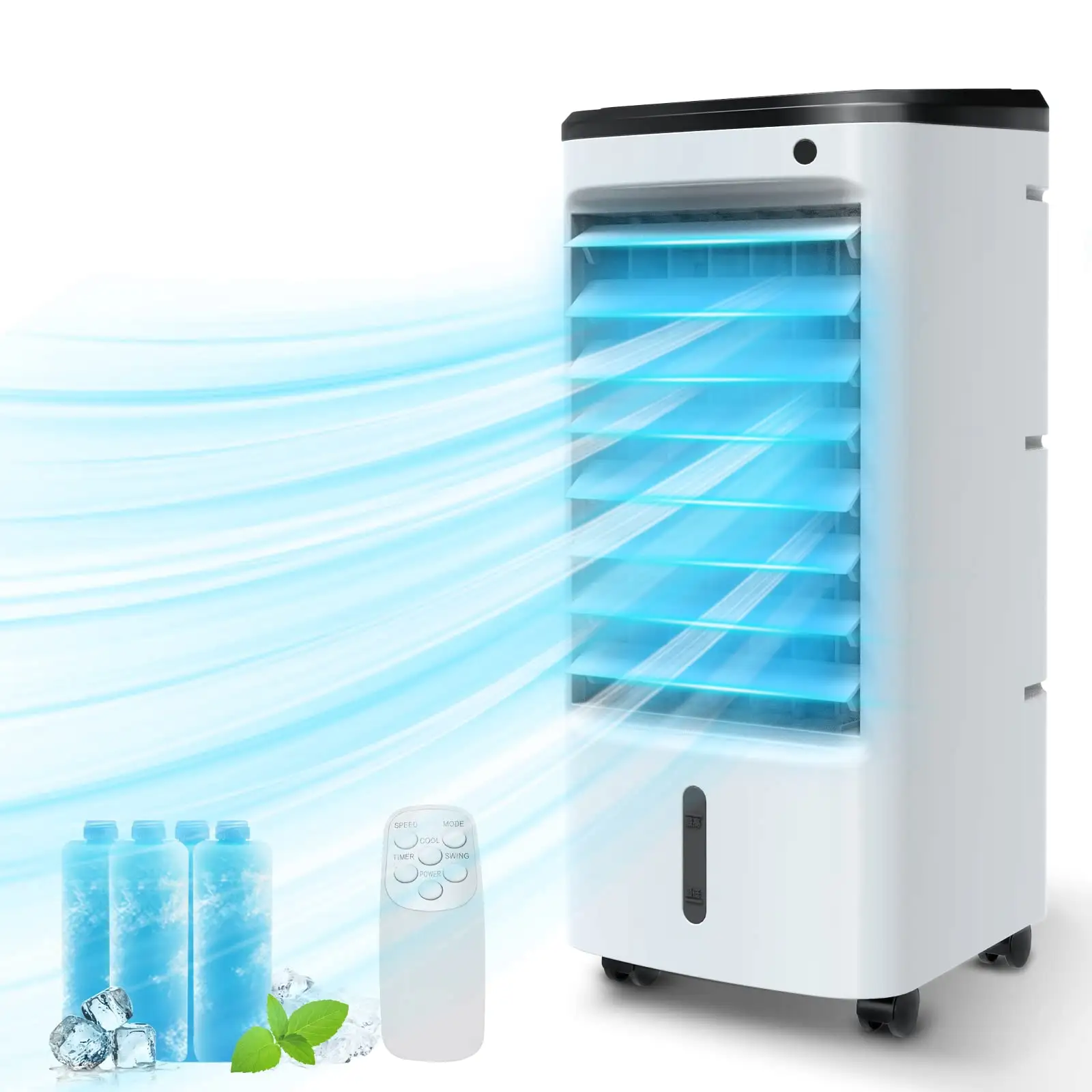 Enfriador de aire evaporativo 3 en 1, ventilador portátil, humidificador, refrigeración con temporizador de caja de hielo y Control remoto, enfriador evaporativo Personal