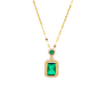 Collier en titane avec flacon de parfum carré en émeraude et rubis de style vintage, bambou, sportif, unisexe, tendance, style Hong Kong, TikTok