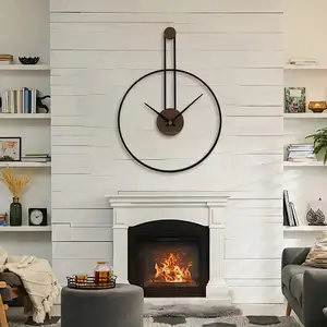 Spanish Style Modern Minimalist Extra Large Wall Clock Big Round Metal Iron Art Large Modern Black Wall Clock With Walnut Dial