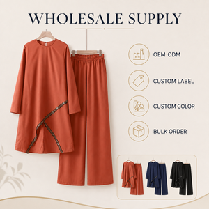 Set di Abbigliamento Islamico Arabo all'Ingrosso, 2 Pezzi, Completo Abaya per Donne Musulmane, Top con Collo a O e Pantaloni - Product Image 5