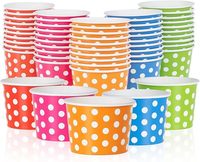Bols à dessert jetables biodégradables à paroi simple pour aliments chauds/froids, yaourt glacé et soupe, 5 couleurs à pois