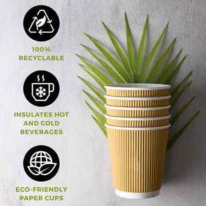 Custom Printed Biodegradable Ripple <b>Cup</b> 6/8/9/12 oz Double Wall Insulated Kraft Paper Lid <b>Disposable</b> Tea/Coffee/Tequila/Wine - Product Image 3