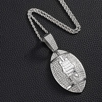 Bijoux Hip Hop pour hommes Chaîne de corde de 3mm en acier inoxydable avec pendentif en alliage et strass pour football américain