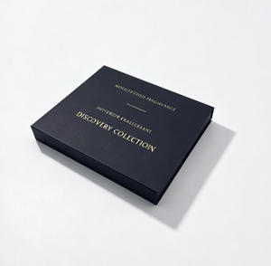 Boîte cadeau noire personnalisée à fermeture magnétique, boîte rigide haut <span class=keywords><strong>de</strong></span> gamme avec logo estampé à chaud or et insert en mousse pour coffret découverte <span class=keywords><strong>de</strong></span> <span class=keywords><strong>parfums</strong></span> - Product Image 1