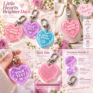Porte-clés en acrylique en forme de cœur avec texte imprimé UV, Good Vibes Shine Bright, design personnalisable, tendance de la mode, souvenir, OEM ODM - Product Image 3