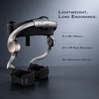 Exosquelette léger et portable pour l'assistance des membres inférieurs, idéal pour la randonnée, avec batterie interchangeable à chaud offrant 8 heures d'autonomie et support.