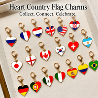 Mini pendentif breloque en émail en forme de cœur avec drapeau national, fermoir mousqueton, breloques métalliques pour la fabrication de porte-clés et de bijoux