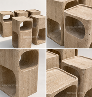 Table d'appoint en travertin naturel, cube creux, avec double compartiment ouvert, pour villa Wabi Sabi, hôtel, salon, intérieur