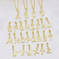 Collier pendentif Jeutelis en cuivre plaqué or 18 carats avec initiale lettre A-Z, zircon CZ, style Hip Hop Bling, chaîne à perles