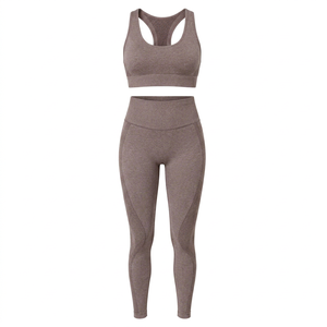 Ensemble de yoga 2 pièces pour femme : Soutien-gorge de sport dos nageur et Legging taille haute, sans couture, en maille respirante, écologique, longueur intégrale - Product Image 1