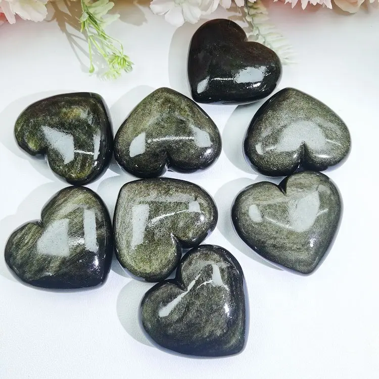 Natural Healing Stone Folk Crafts Heart-shaped Golden Sheen Obsidian Crystals Heart